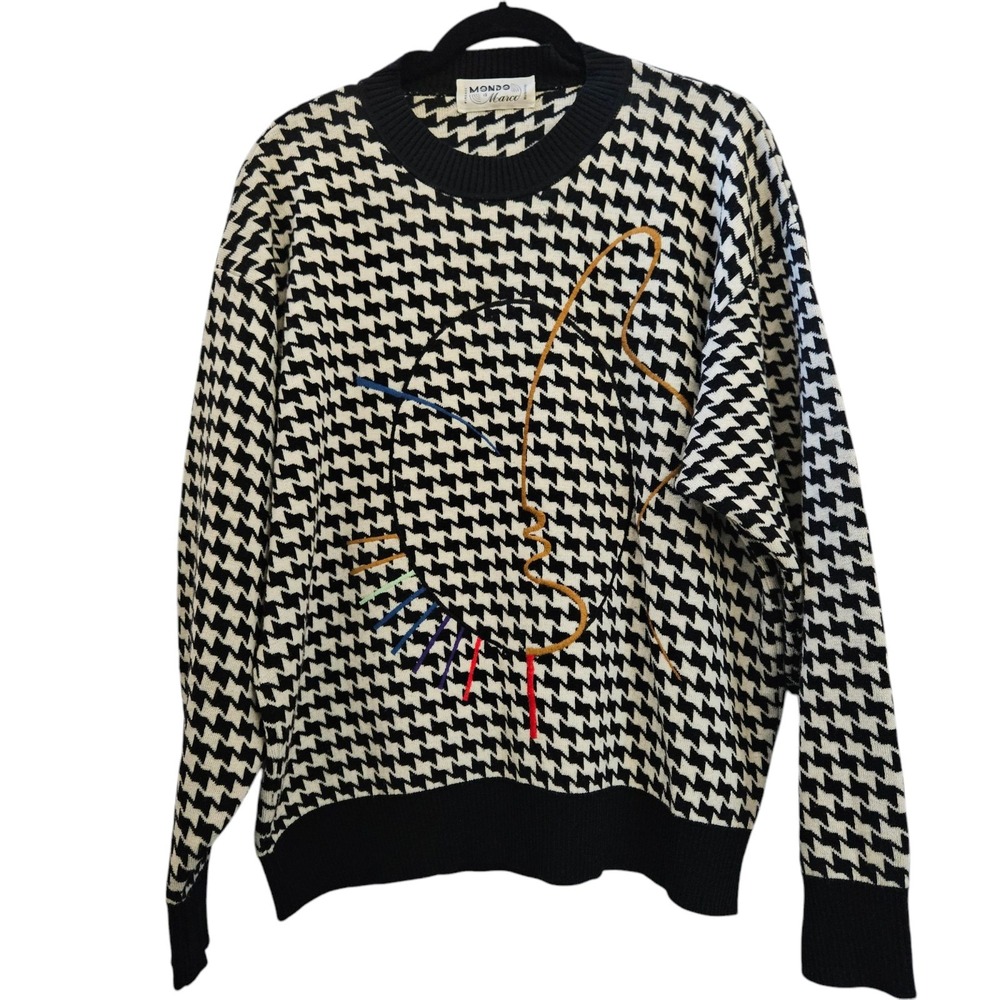 Mondo di Marco Sweater Mens M 50 Geometric Wool VTG Made Italy Pullover Crewneck